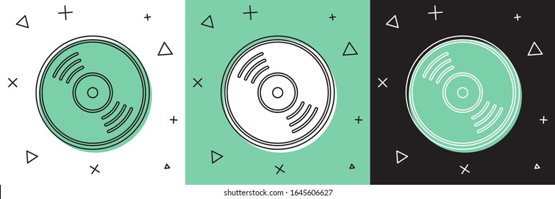 Set Vinyl disk icon isolated on white and green, black background.  Vector Illustration