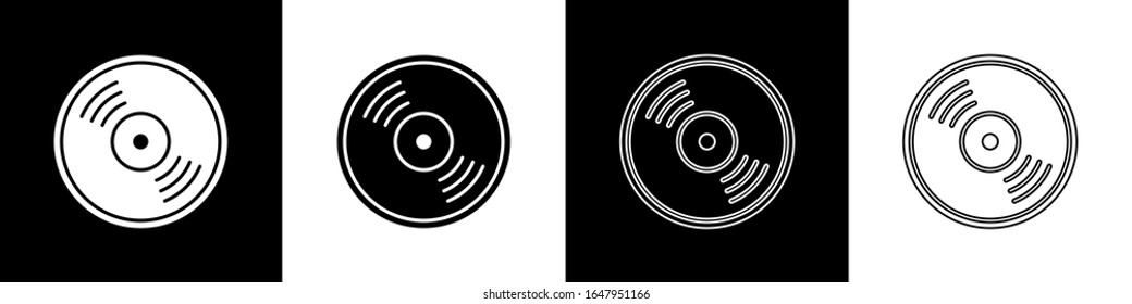 Set Vinyl disk icon isolated on black and white background.  Vector Illustration