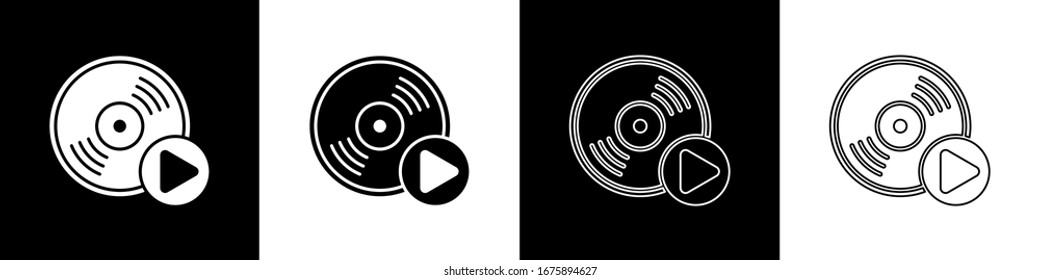 Set Vinyl disk icon isolated on black and white background.  Vector Illustration