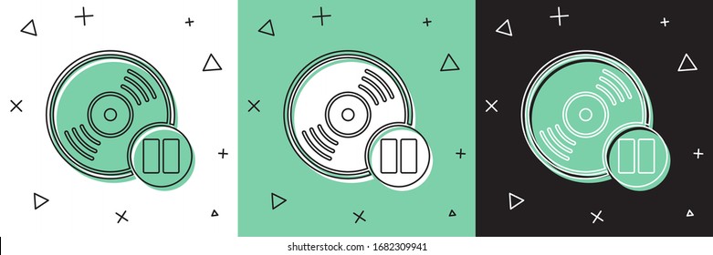 Set Vinyl disk icon isolated on white and green, black background.  Vector Illustration