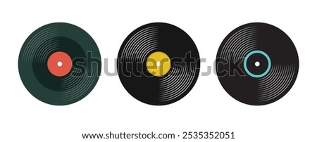 set vinyl plate record icon flat design isolated background