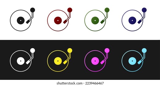 Set Vinyl player with a vinyl disk icon isolated on black and white background.  Vector