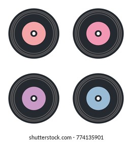 Set of vinyl records of candy colors 
pink, sky blue, violet vector illustration