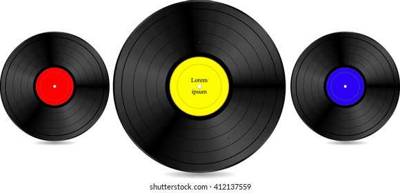 Set of vinyl records on white background. Icon, logo, sticker, element for design. Vector illustration
