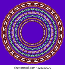 set of violet colour round geometrical frames, circle border ornament, vector illustration