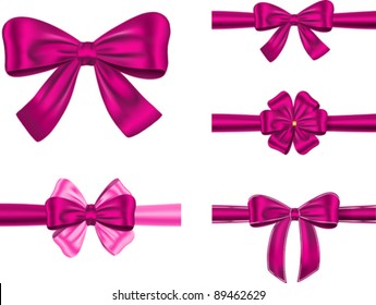 Set of violet gift ribbons with bows for cards and decorations. Vector illustration