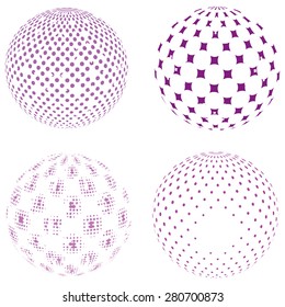 Set of violet halftone circle design. White background. Illustration 