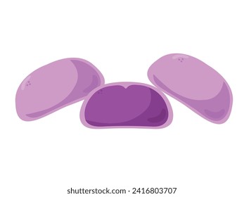 a set of violet lavander Mochi. A traditional Japanese delicate dessert. A sweet ball of rice flour. The dish is bento mochi.