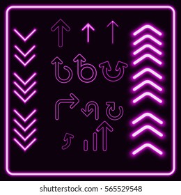 Set of Violet  Neon Pointers. Vector illustration
