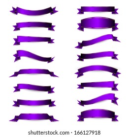  Set of the violet ribbons with golden straights on the white background. You can use as an elements  for creation your own design