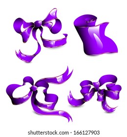 Set of the violet ribbons and scroll with golden straights. You can use it as an elements  for present, invitation or  creation your own design