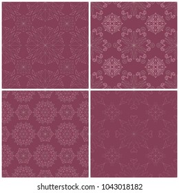 Set of violet seamless backgrounds with floral patterns for wallpapers, textile and fabrics