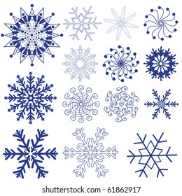 Set violet snowflakes isolated on white (vector)