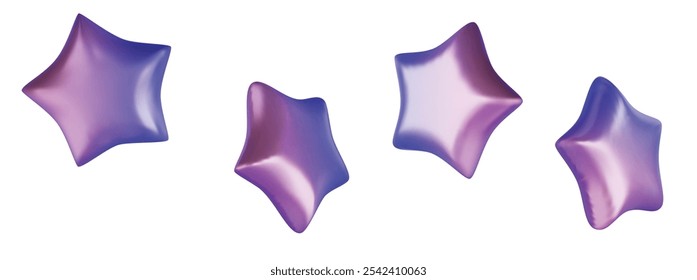 Set of violet stars different shapes. Realistic 3d design cartoon style. vector illustration
