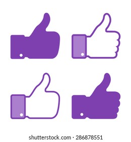 Set of violet thumb up icons, vector illustration