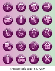set of violet vector star glass button icons