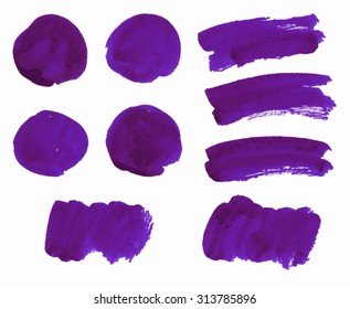 Set of violet watercolor stains