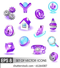 Set of violet web icons. Vector