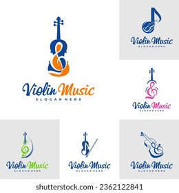 Set of Violin Music Note logo design Template. Creative Violin logo vector illustration.