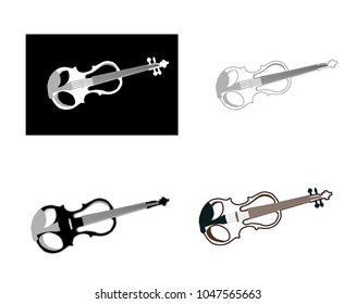 the set of violin silhouettes on black and white background