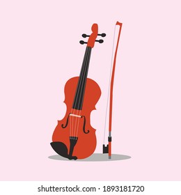 a set of violin or viola music instrument whit brown colors flat vector design