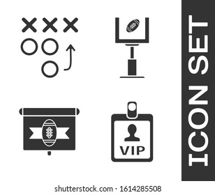 Set VIP badge, Planning strategy concept, American football on tv program and American football goal post and football ball icon. Vector