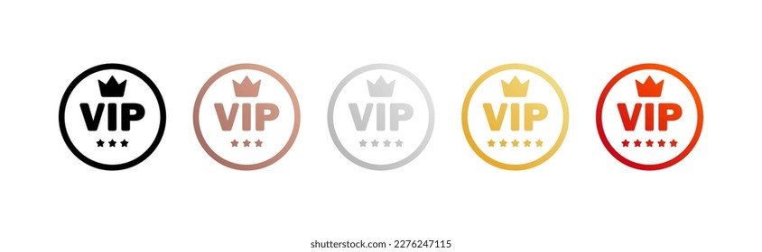 Set of VIP badges. Flat, multi-colored, round VIP icon. Vector icons.