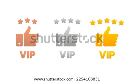 Set VIP badges in gold, silver and bronze color. Exclusive Round labels. Three vip level. Vector illustration.