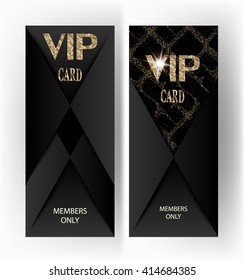 Set of VIP black vertical cards with gold textured elements