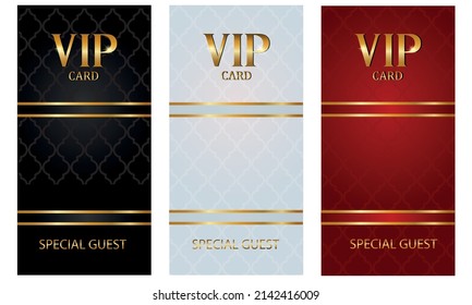 Set of VIP cards in black, red, silver. Special Guest