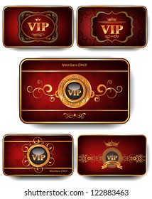 Set of Vip gold cards on the red background