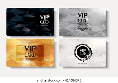 Set of VIP gold cards with polygonal textured background