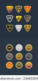 Set Of VIP Golden Luxury Premium Badges Triangle And Circle Form Isolated Vector Design