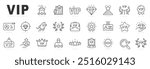 Set of VIP related line icons. Important, badge, member, club, card etc. Editable stroke