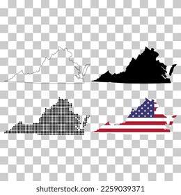 Conjunto de mapas de Virginia, estados unidos de américa. Icono de concepto plano ilustración vectorial.