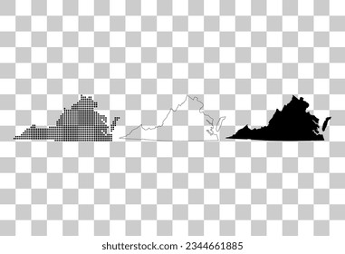 Conjunto de mapas de Virginia, estados unidos de américa. Icono de concepto plano ilustración vectorial.
