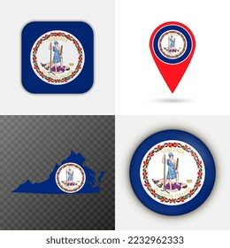 Set of Virginia state flag. Vector illustration.