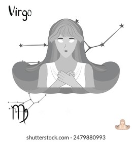 Set of Virgo zodiac minimal style in black tone with golden ratio.