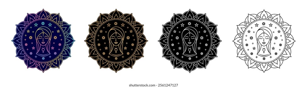 Set of Virgo zodiac sign  in different design variation.