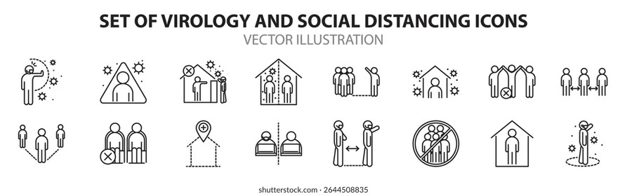Set of Virology and social distancing icons vector 