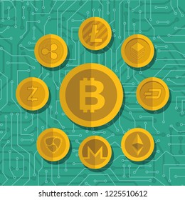 set of virtual coins icons