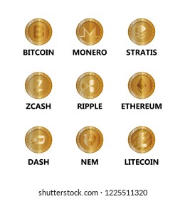 set of virtual coins icons