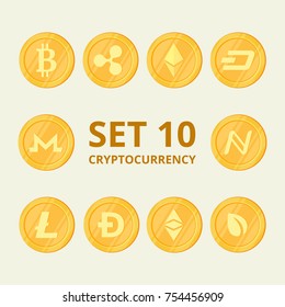 Set virtual currency. Vector trading signs: bitcoin, ethereum and others. On a white background. Vector. The concept of business.