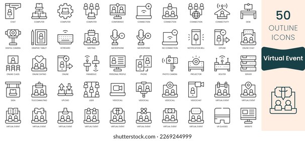 Set of virtual event icons. Thin linear style icons Pack. Vector Illustration