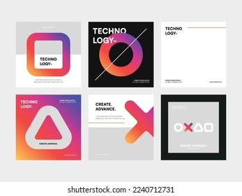 Set of virtual game technology square banner and social media post template