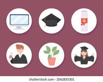 set of virtual graduation and students