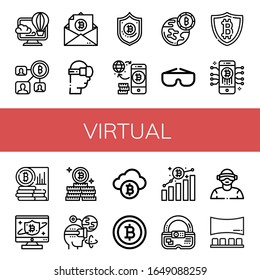 Set of virtual icons. Such as Virtual, Bitcoin, Virtual reality, Goggles, Augmented reality, Ar, Panorama , icons
