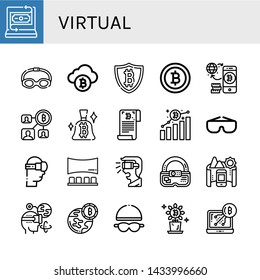 Set of virtual icons such as Fintech, Goggles, Bitcoin, Virtual reality, Panorama, Ar, Augmented reality , virtual