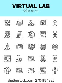 conjunto de iconos de corte lineal de laboratorio virtual para logotipo y Web. Ilustración vectorial 