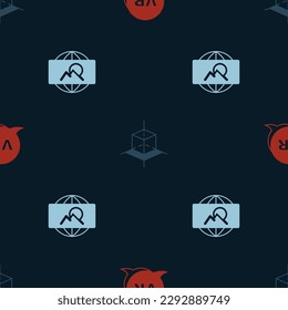 Set Virtual reality, 3d modeling and Wide angle picture on seamless pattern. Vector